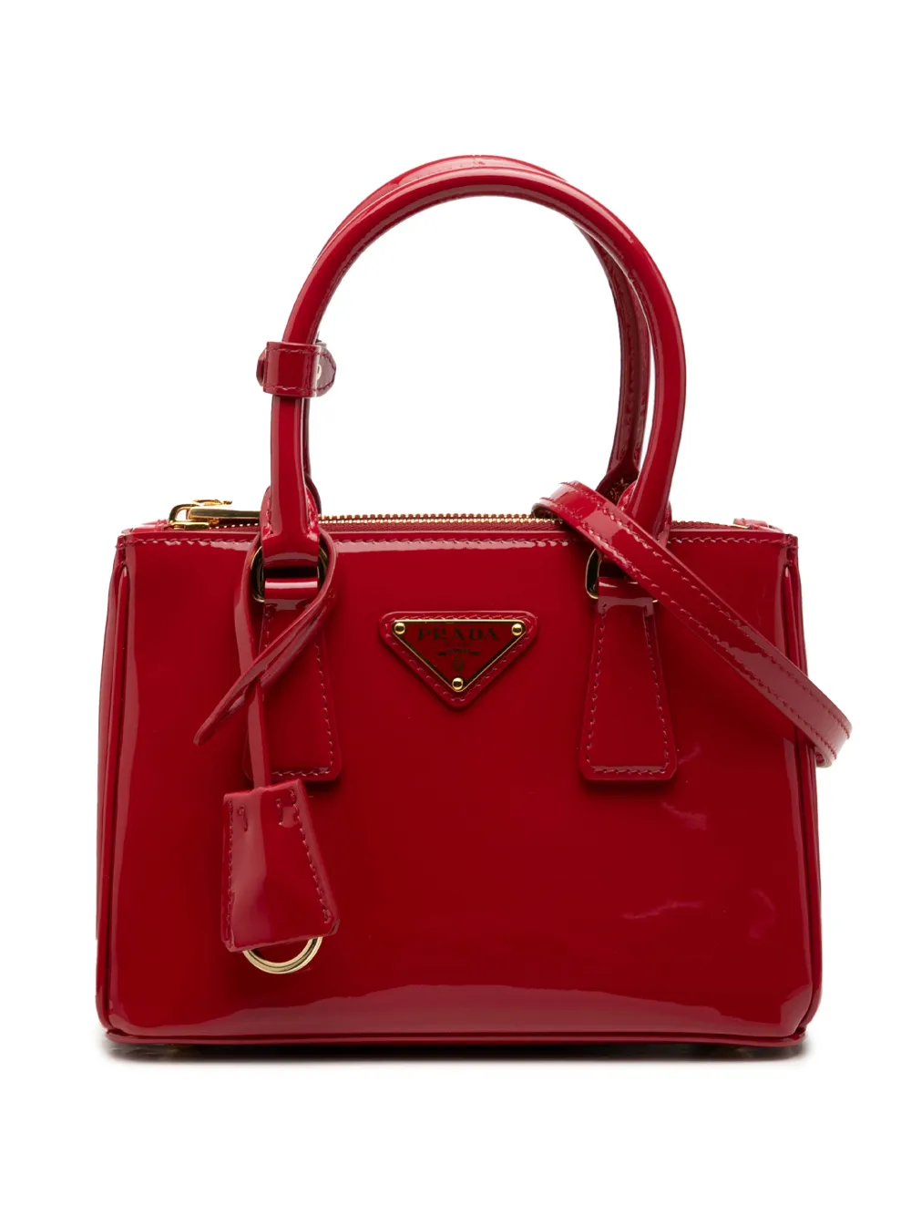 Pre-owned Prada 2013-2026 Mini Patent Galleria Double Zip Satchel In Red