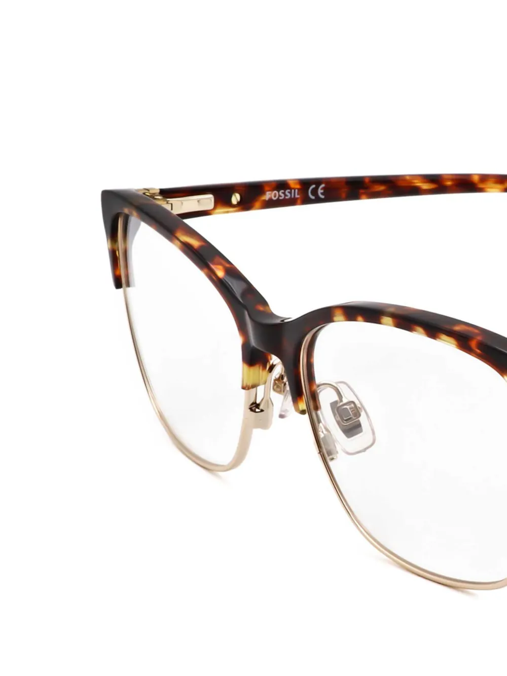 FOSSIL Bril met browline montuur en schildpadschild-design Bruin