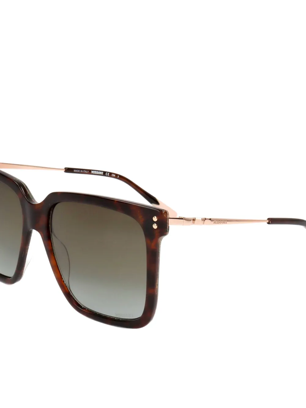 MISSONI EYEWEAR Zonnebril met vierkant montuur en schildpadschild design Bruin