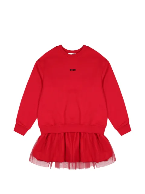 MSGM Kids 로고 프린트 튤 스커트 드레스