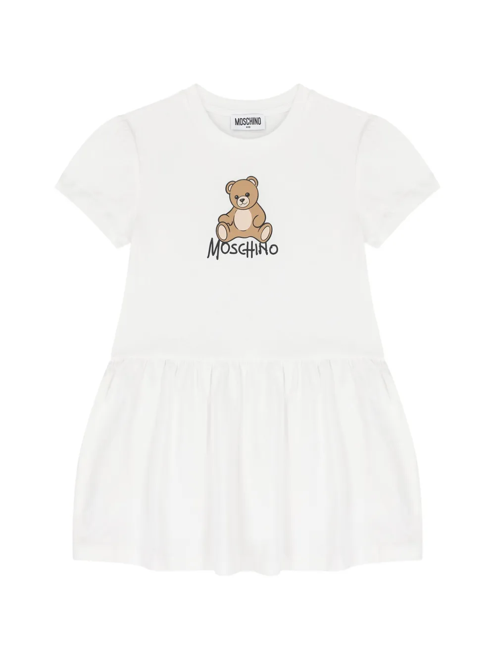 Moschino Kids Teddy Bear print flared dress - Bianco
