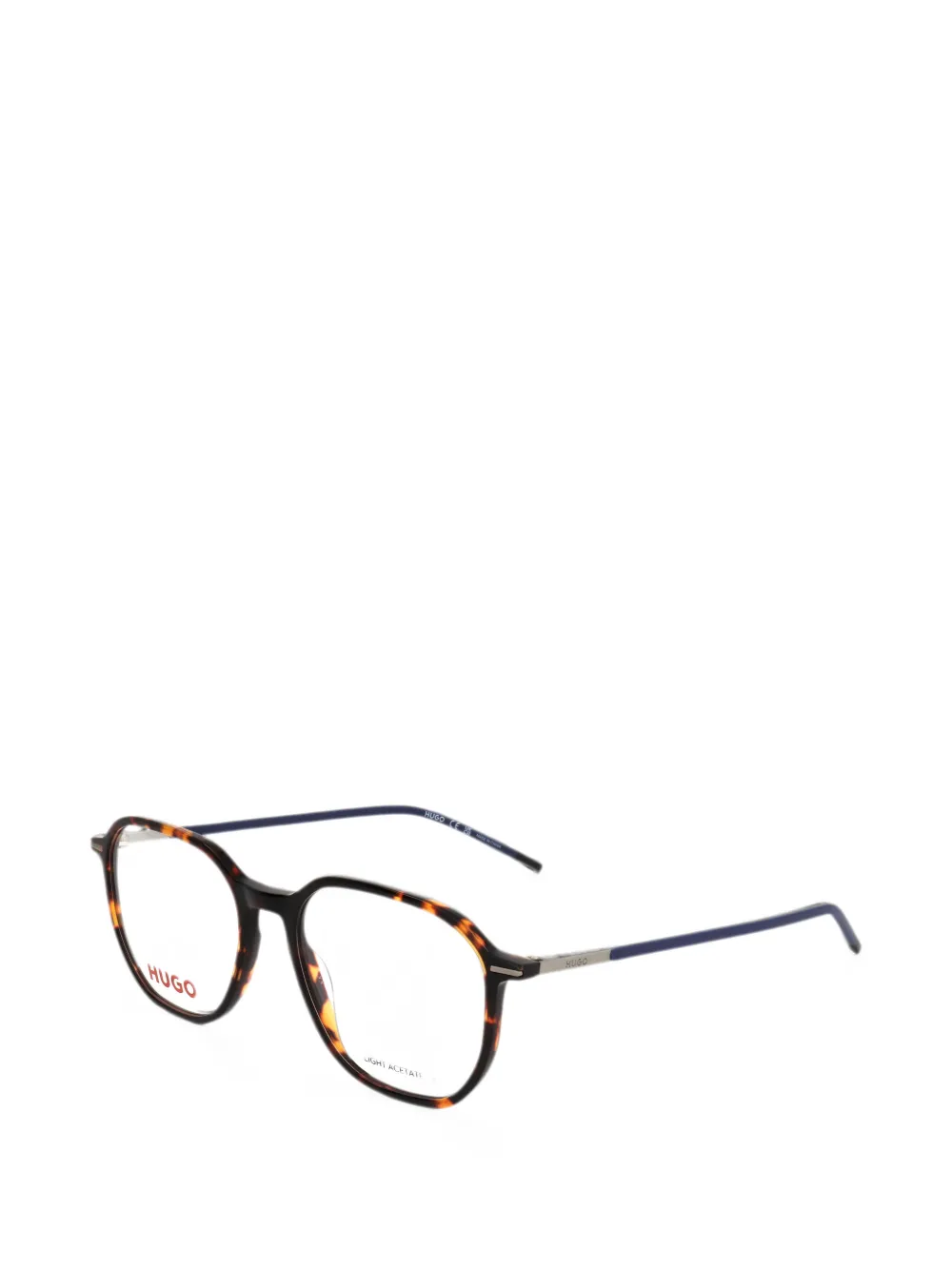 HUGO tortoiseshell-effect geometric-frame glasses - Blu