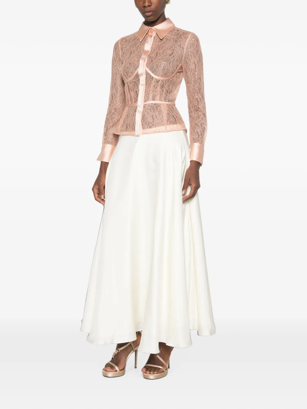 Elisabetta Franchi Blouse met kanten vlakken en satijnen afwerking Roze