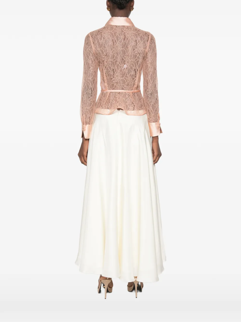 Elisabetta Franchi Blouse met kanten vlakken en satijnen afwerking Roze