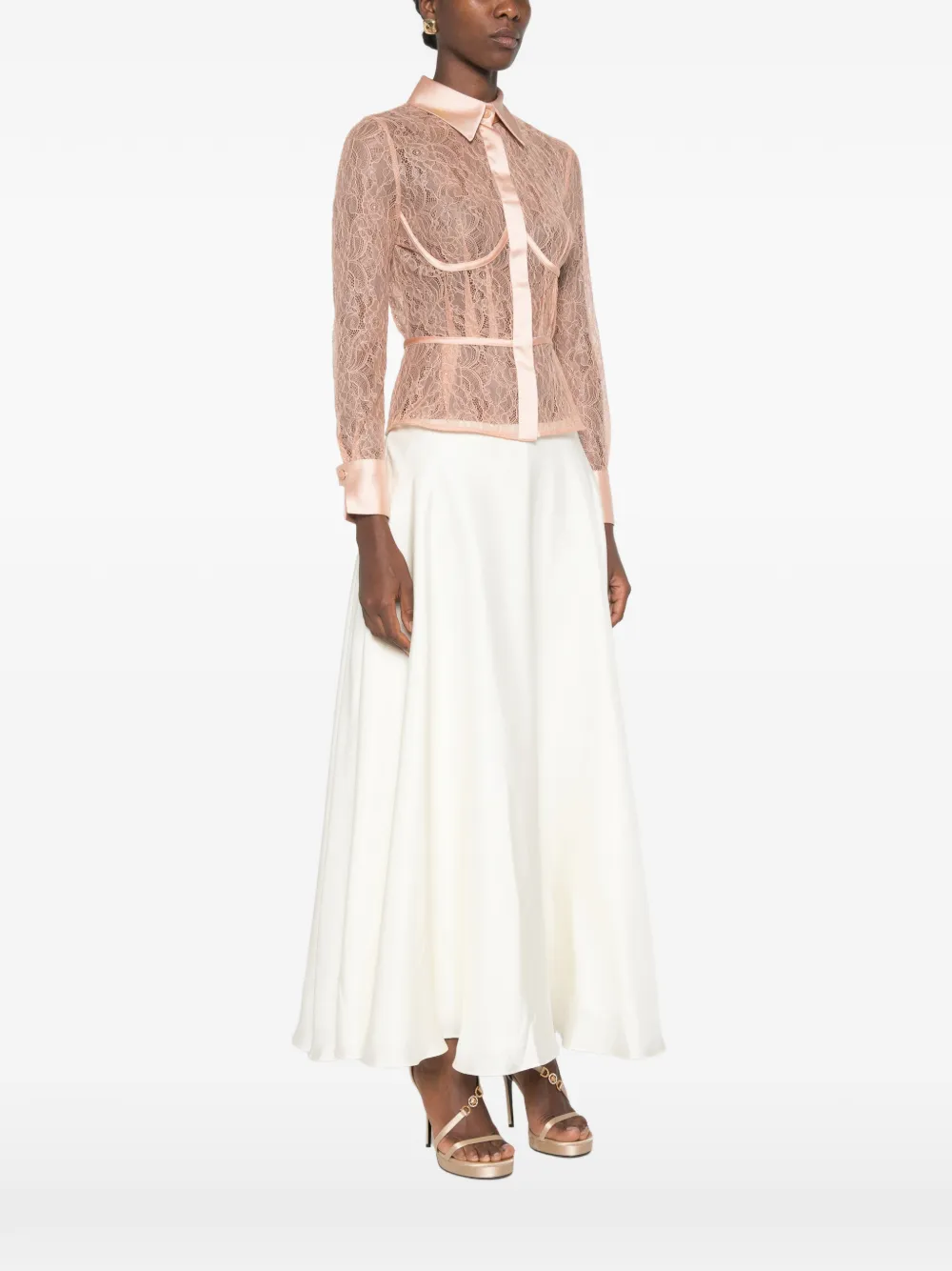 Elisabetta Franchi Blouse met kanten vlakken en satijnen afwerking Roze
