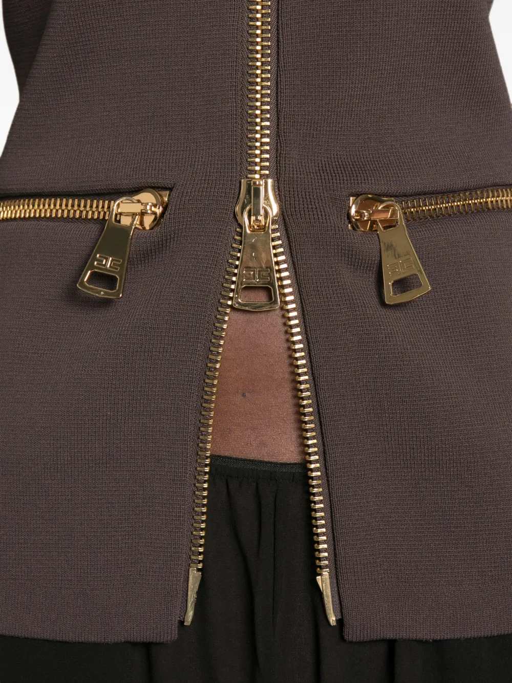 Elisabetta Franchi Gebreid vest met rits Bruin
