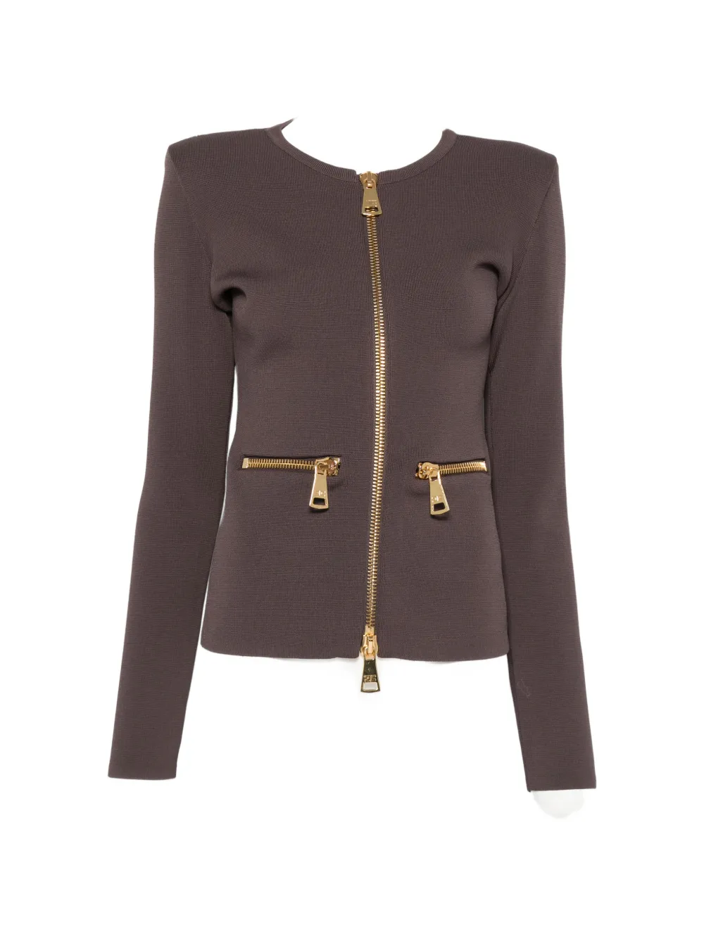 Elisabetta Franchi zip-detail shoulder-pad cardigan - Braun
