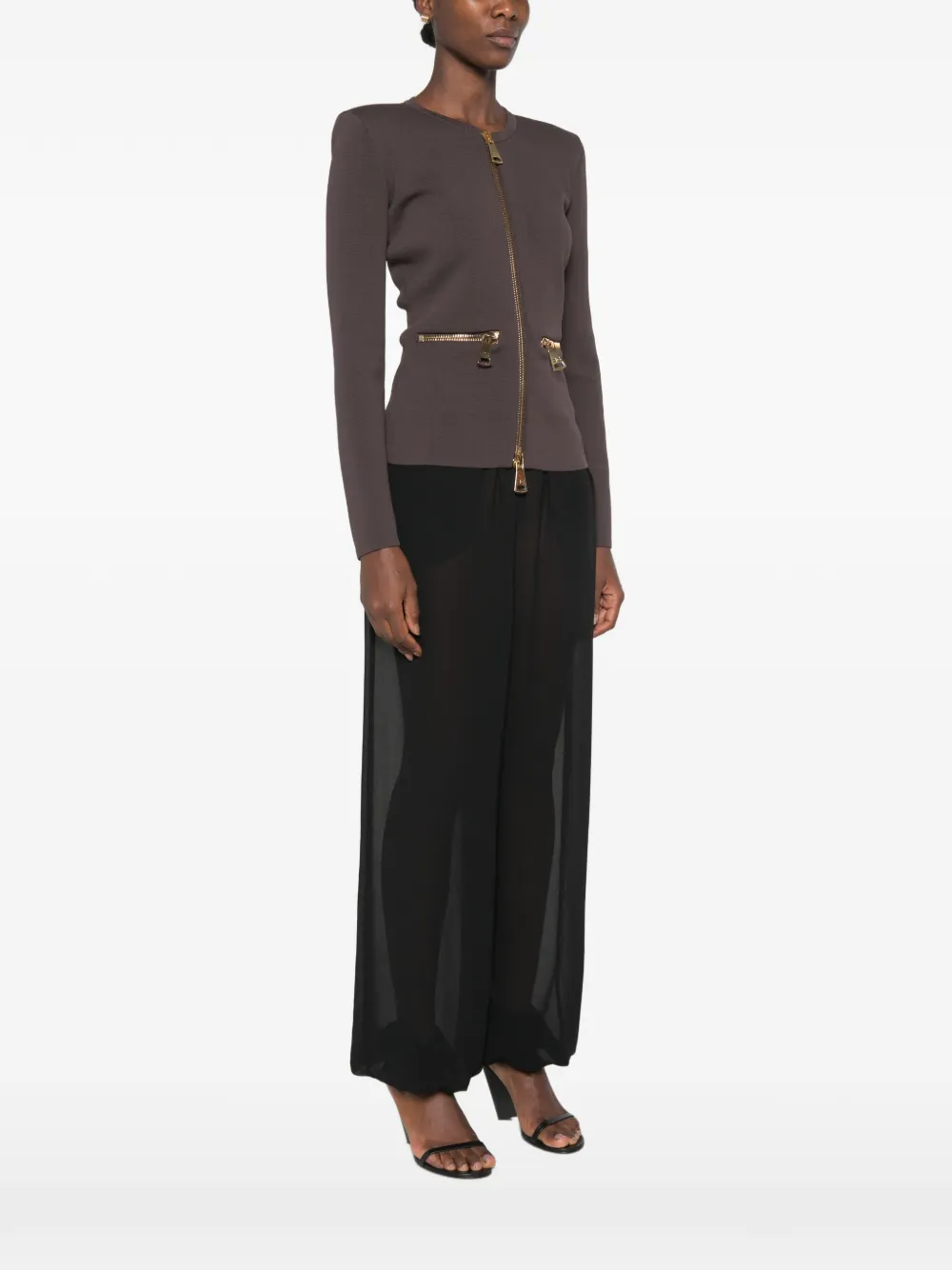 Elisabetta Franchi Gebreid vest met rits Bruin