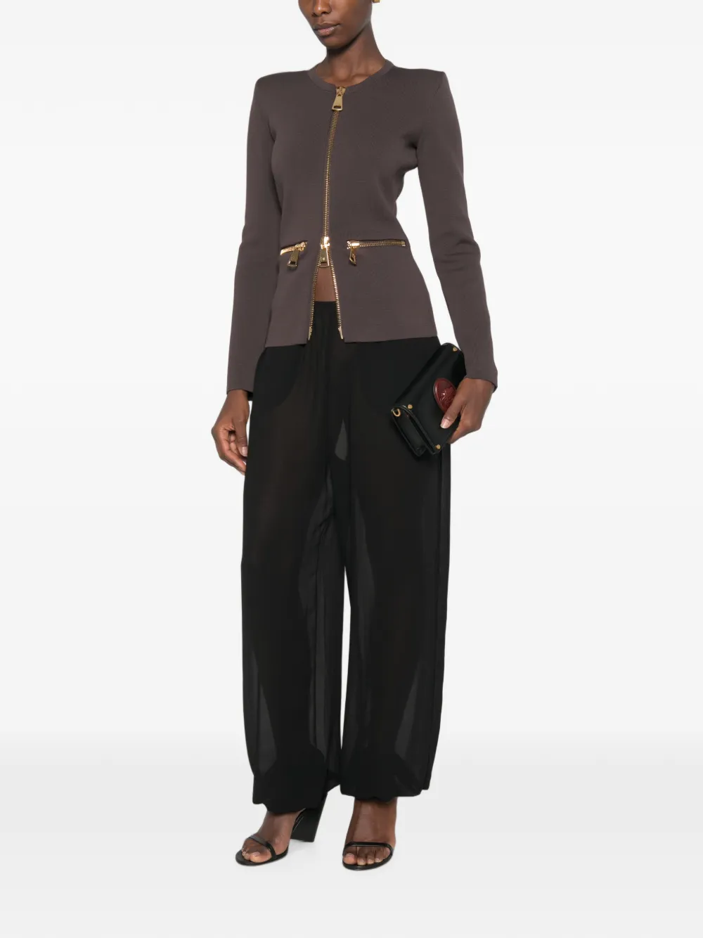 Elisabetta Franchi Gebreid vest met rits Bruin