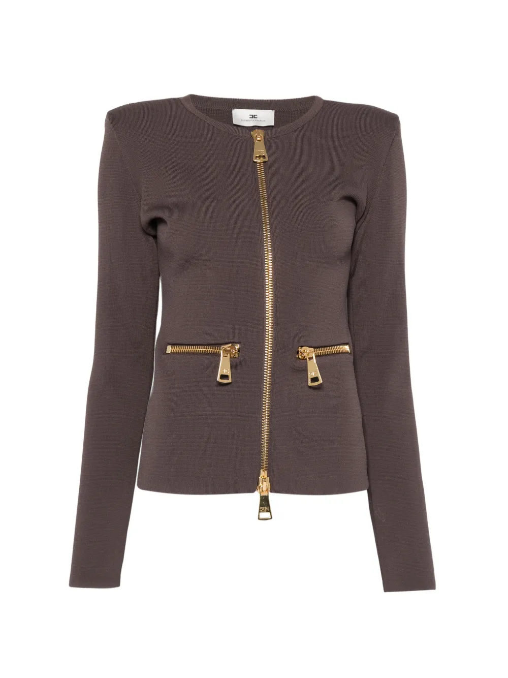 Elisabetta Franchi zip-detail shoulder-pad cardigan - Marrone
