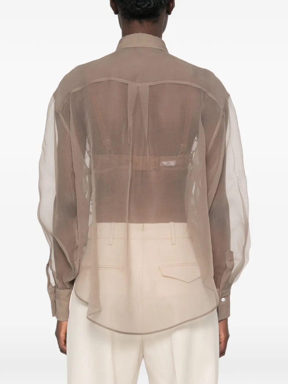 Brunello Cucinelli sequin-embellished semi-sheer shirt Bruin