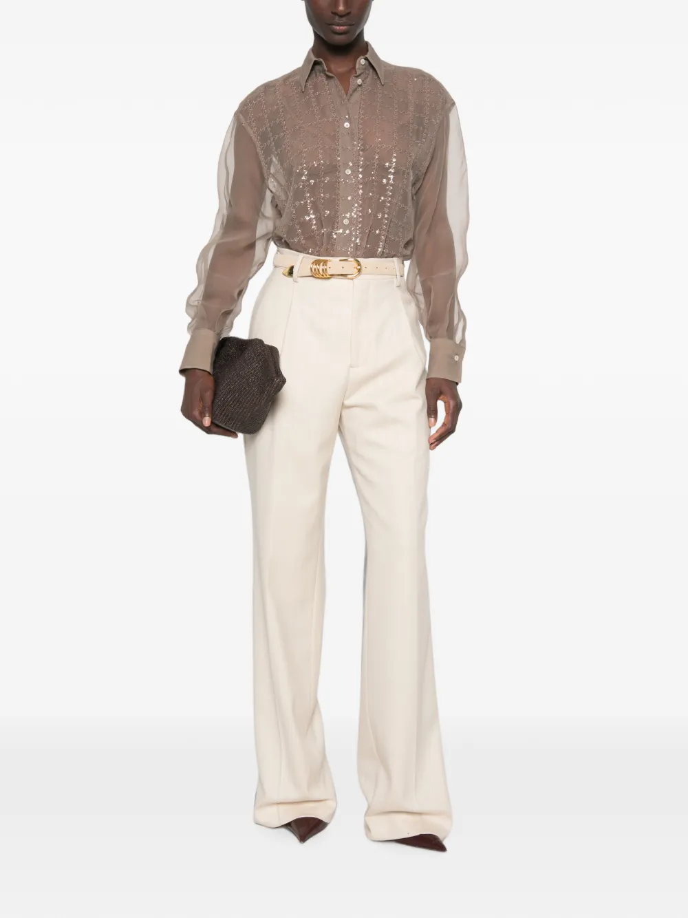 Brunello Cucinelli sequin-embellished semi-sheer shirt Bruin