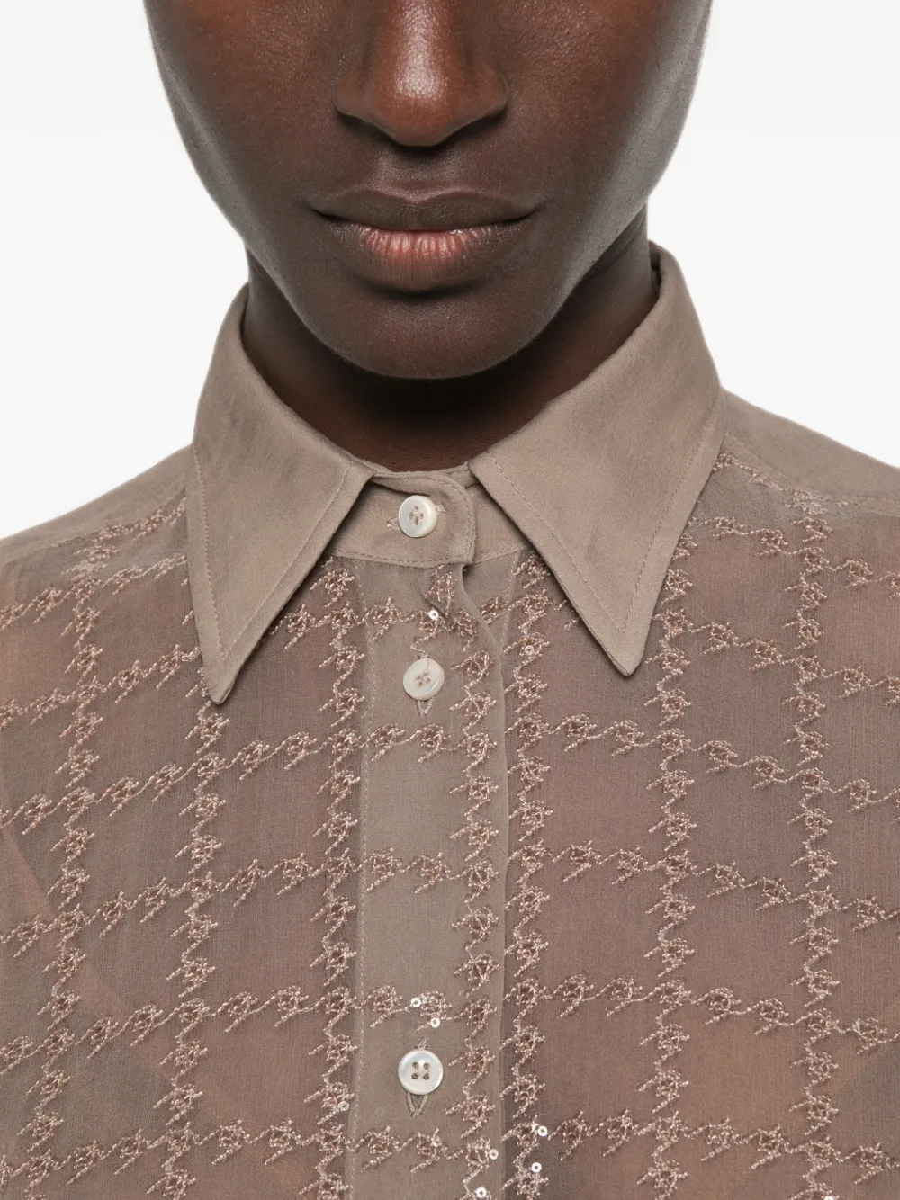 Brunello Cucinelli sequin-embellished semi-sheer shirt Bruin