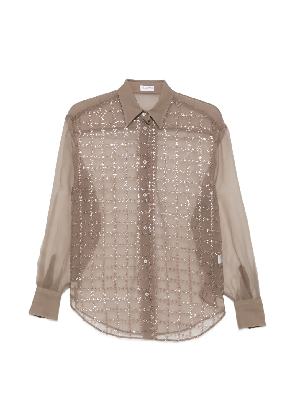 Brunello Cucinelli sequin-embellished semi-sheer shirt - Braun
