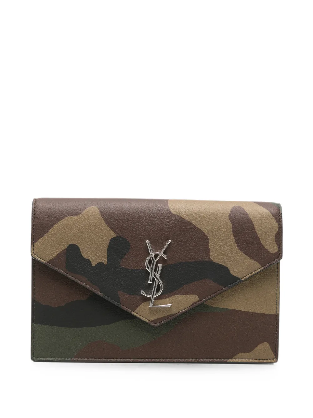Saint Laurent Pre-Owned 2020s Cassandre-plaque camouflage-print mini bag - Braun