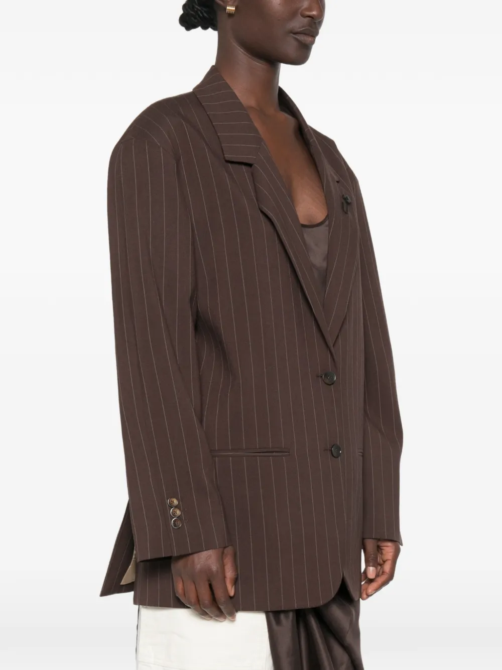 Lardini Pinstripe-pattern Single-breasted Wool Blazer in Brown, view 3