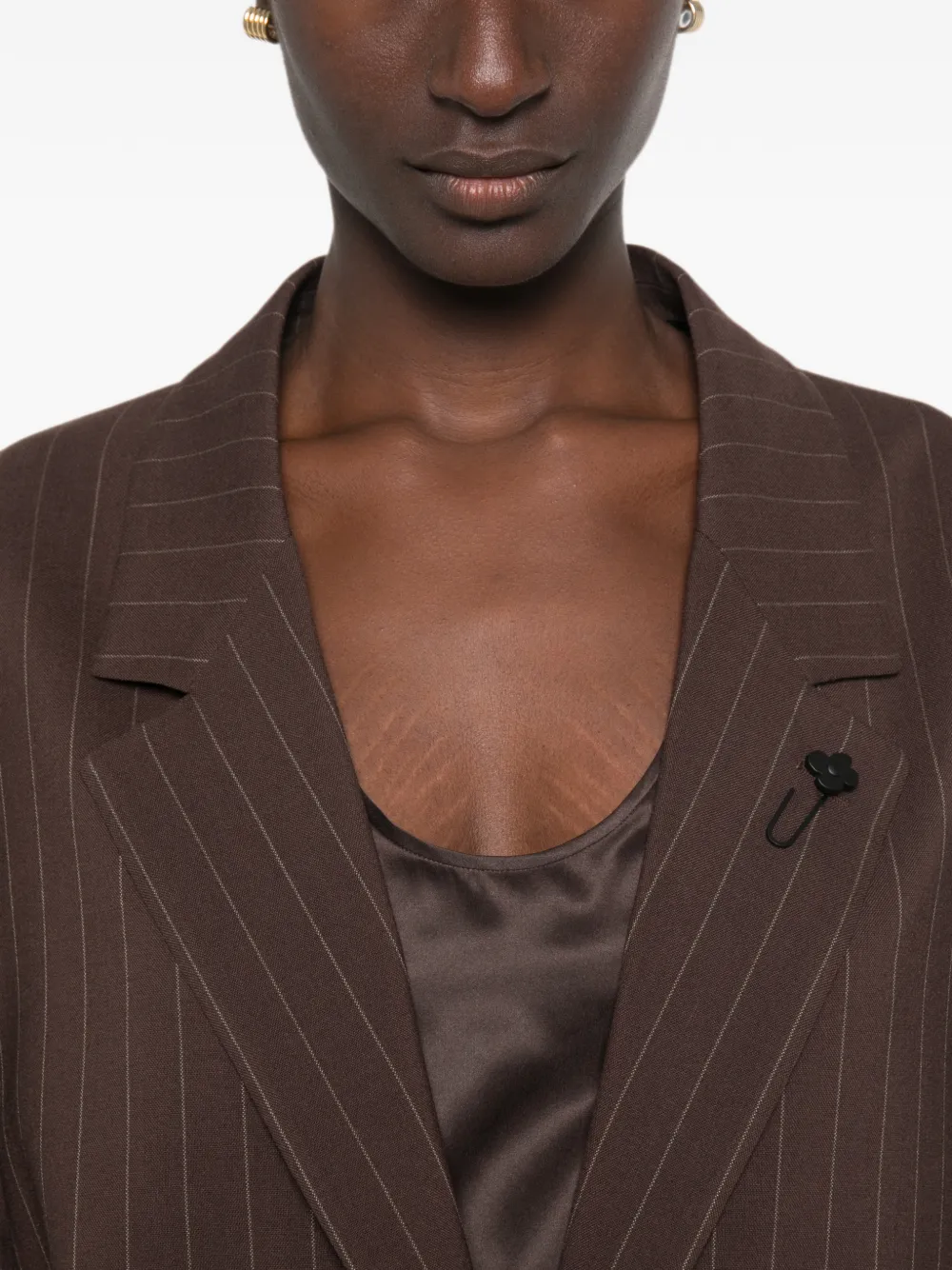 Lardini Pinstripe-pattern Single-breasted Wool Blazer in Brown, view 5