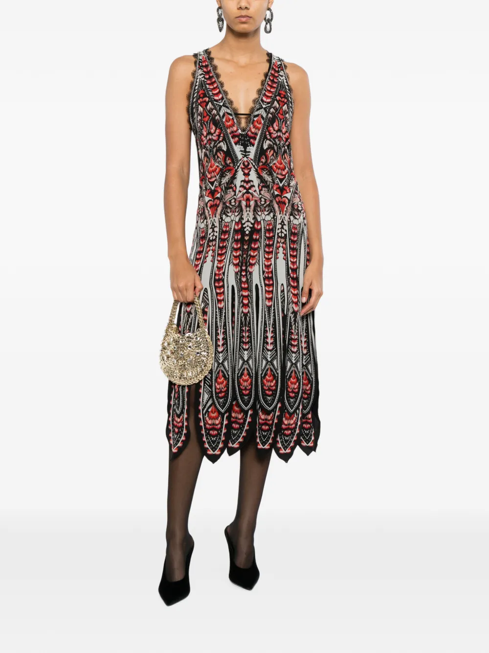 Roberto Cavalli Midi-jurk met grafische print Zwart