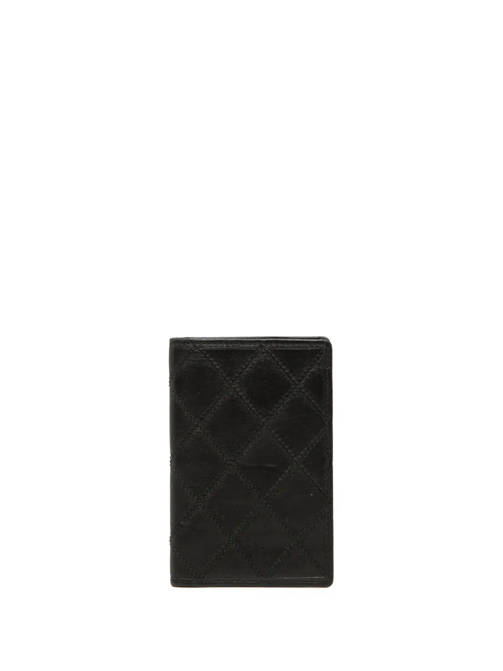 Pre-owned Chanel 1989-1991 Quilted Lambskin Double Stitch Bifold Card Holder In Black