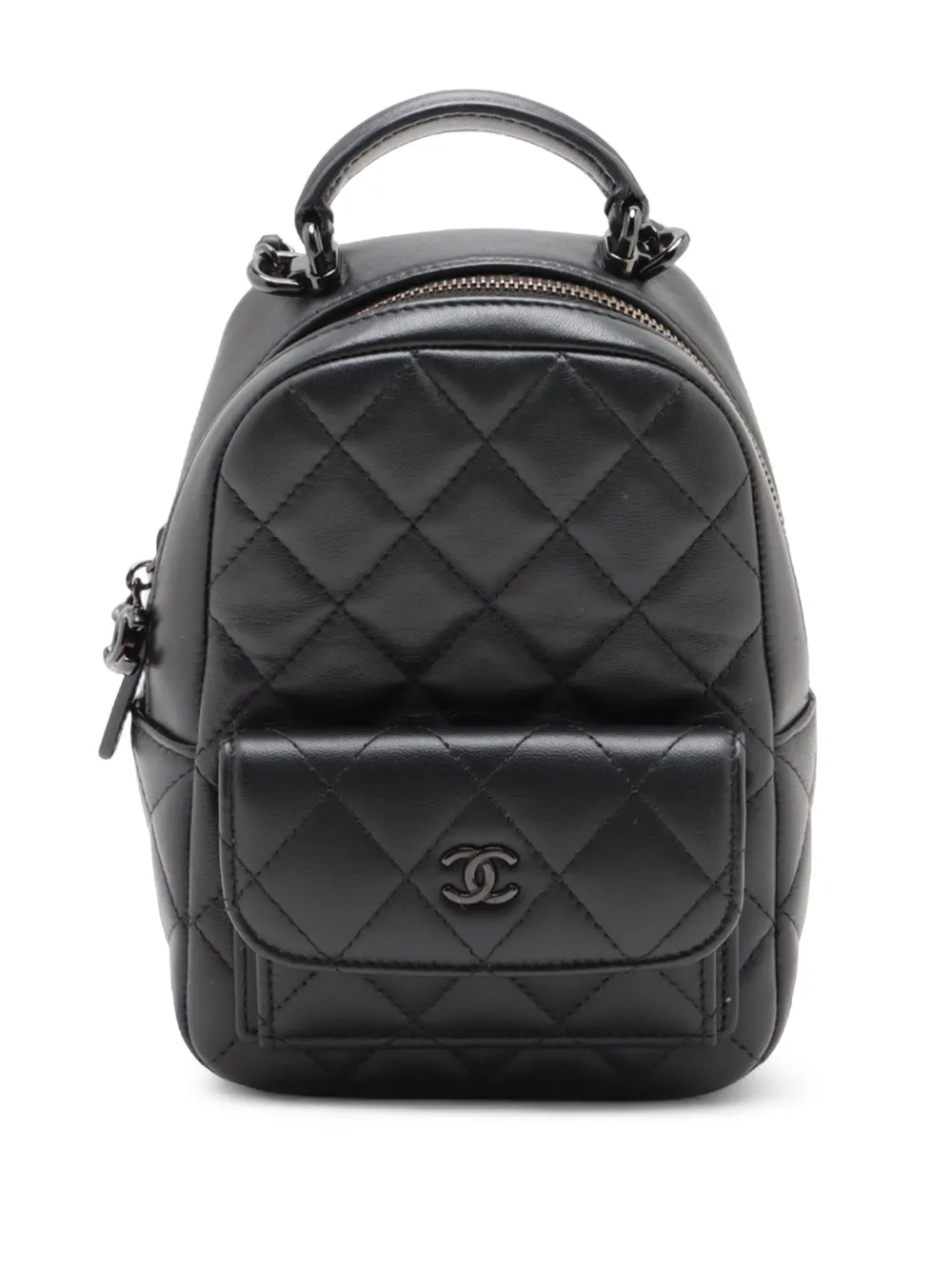 Pre-owned Chanel 2021-2026 Cc Quilted Lambskin Backpack In Black