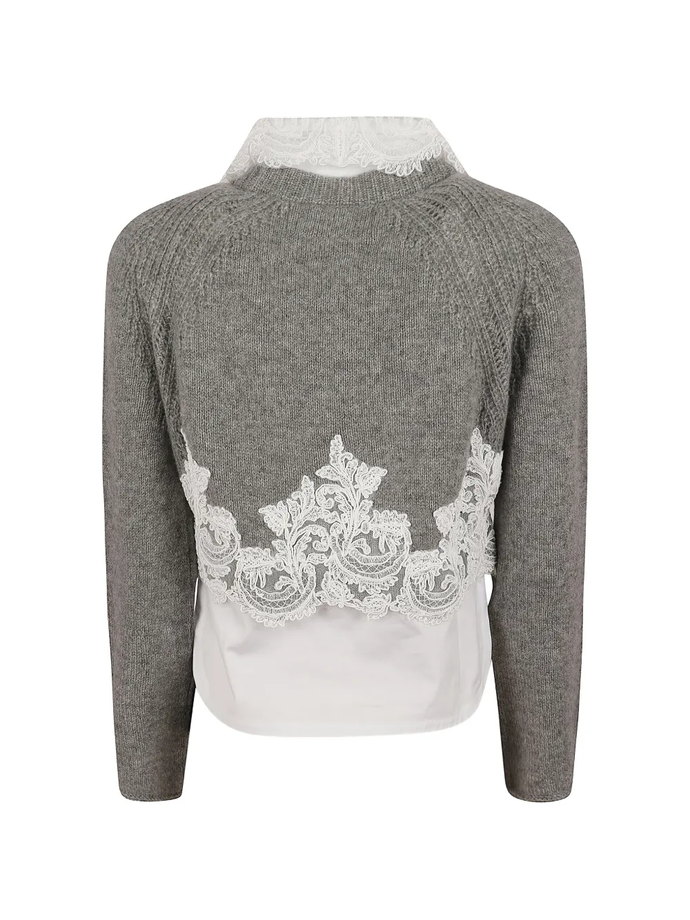 Ermanno Scervino lace-trim Collared Sweater | Grey | FARFETCH