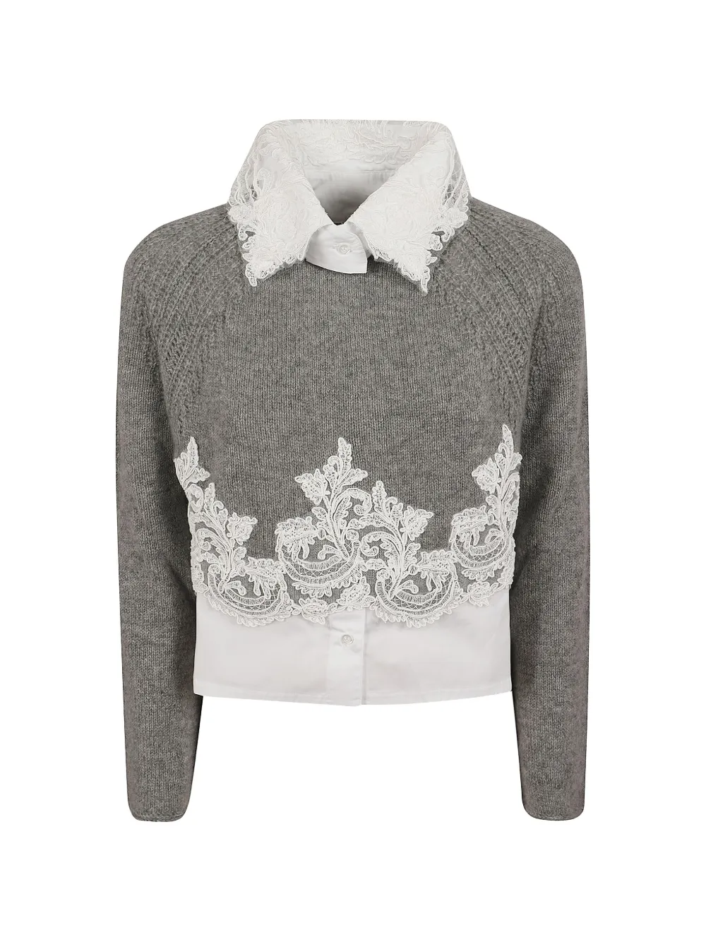 Ermanno Scervino lace-trim collared sweater - Grigio