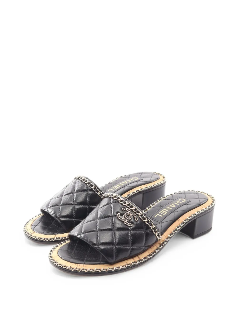 CHANEL Pre-Owned 1986-1988 Matelassé chain-trim mule sandals - Schwarz