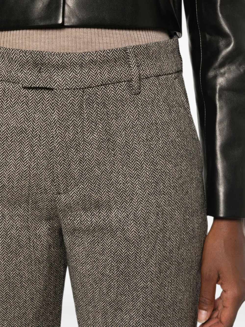 Berwich Broek met visgraatpatroon Beige
