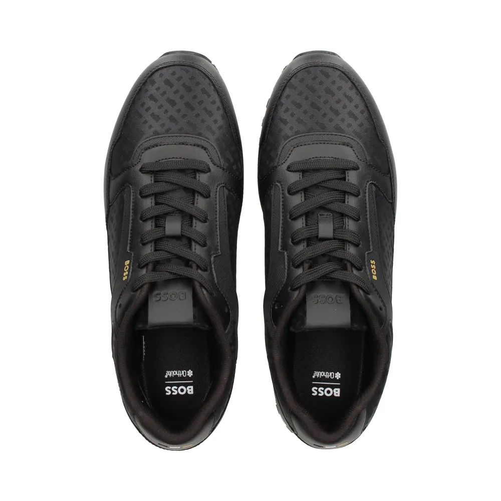 BOSS logo-print panelled sneakers Zwart