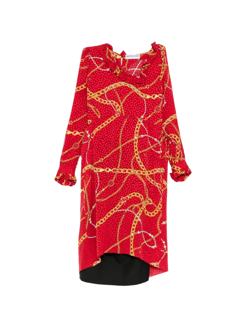 Balenciaga chain-print ruffled dress - Red