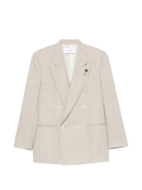 Lardini Houndstooth-pattern Double-breasted Blazer in Neutrals