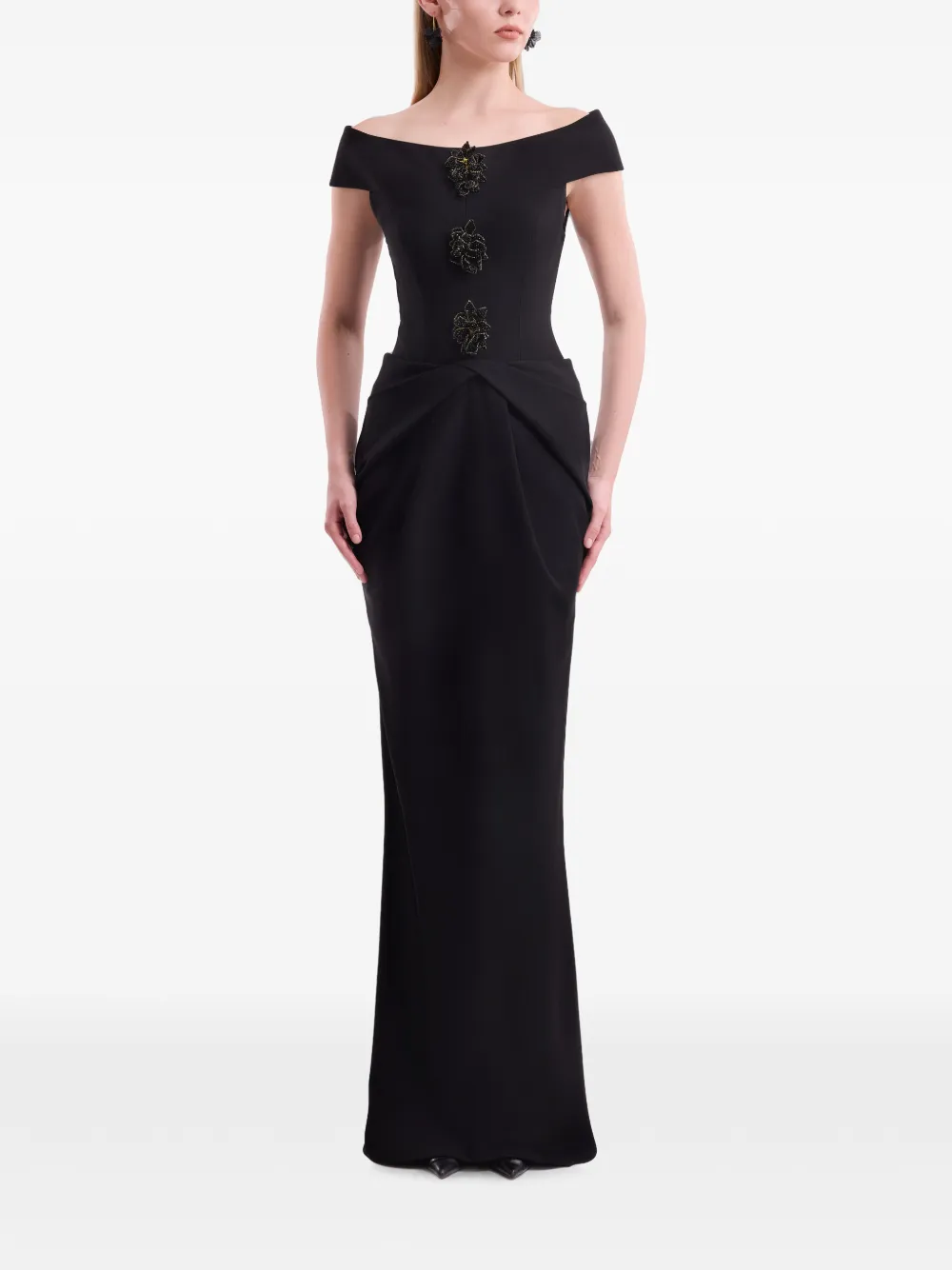 Gemy Maalouf floral-embellished off-shoulder dress - Schwarz