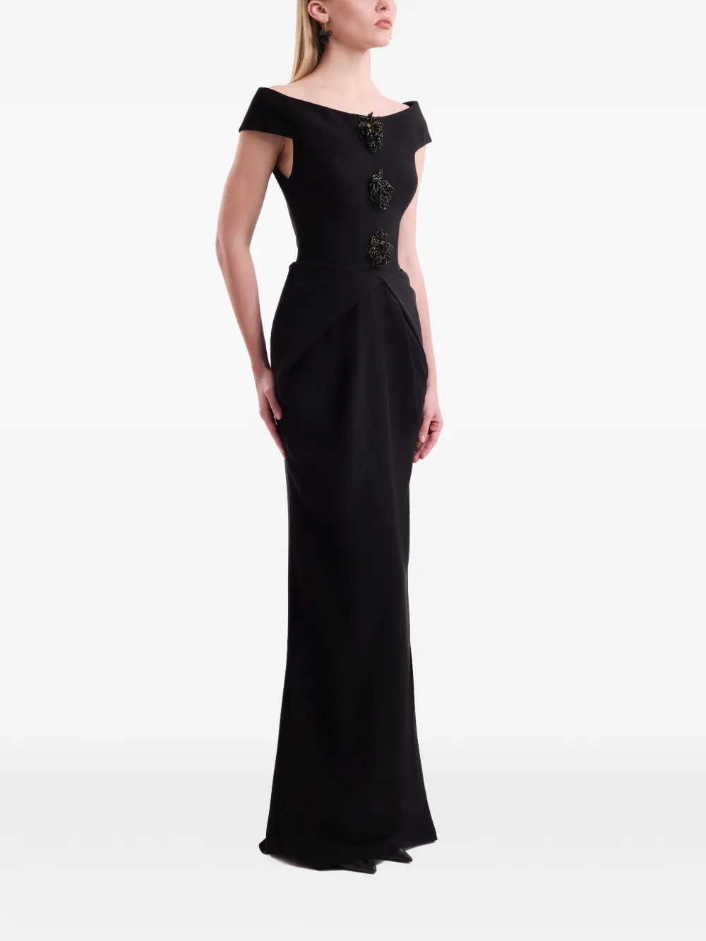 Gemy Maalouf Off-shoulder maxi-jurk met bloemen Zwart