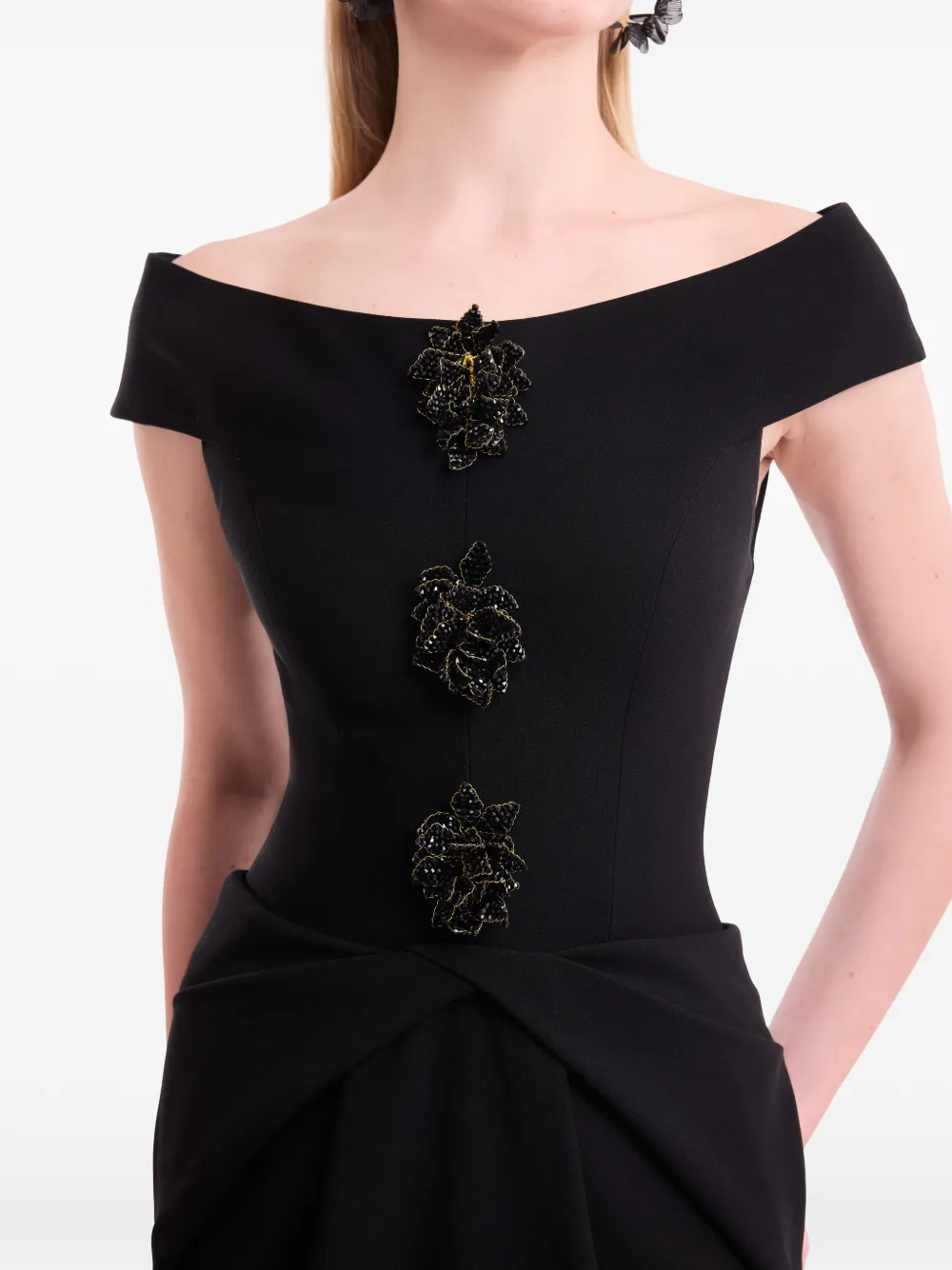 Gemy Maalouf Off-shoulder maxi-jurk met bloemen Zwart