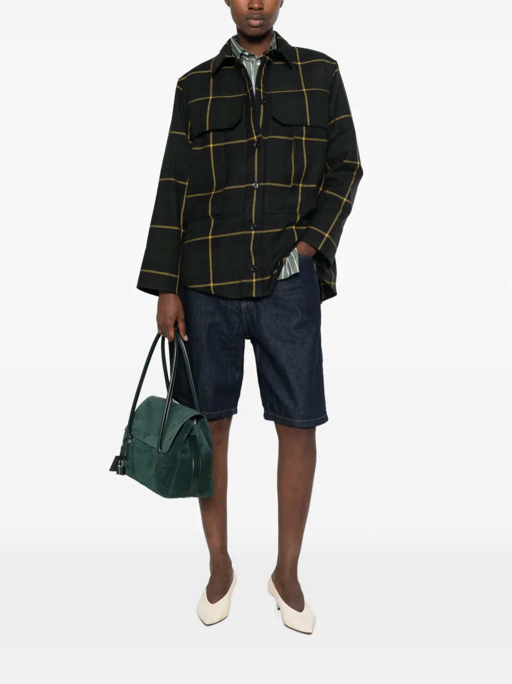 Patou Geruite blouse met klepzak Groen