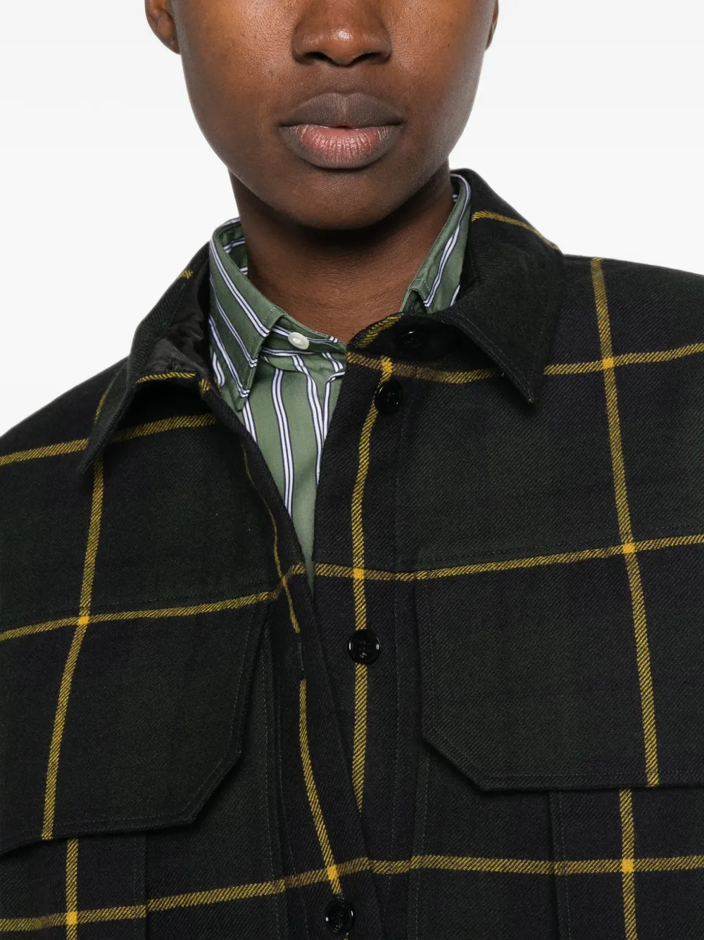 Patou Geruite blouse met klepzak Groen