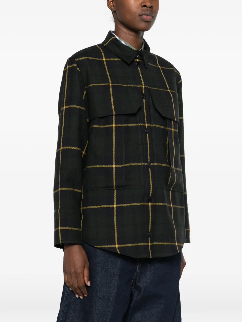 Patou Geruite blouse met klepzak Groen