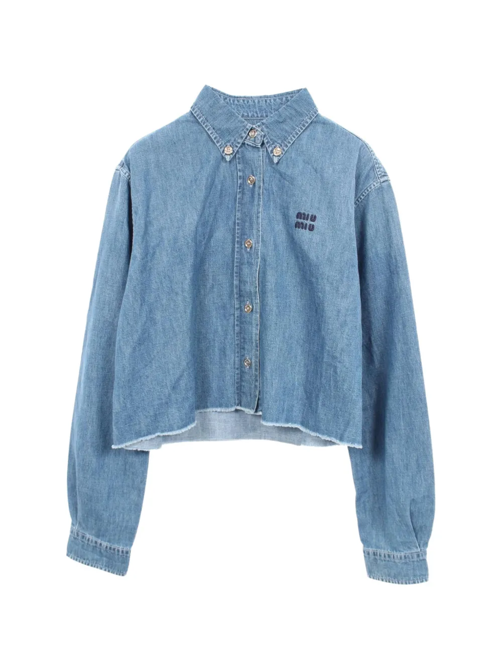 Miu Miu Pre-Owned 2010s logo-embroidered cropped denim shirt - Blau