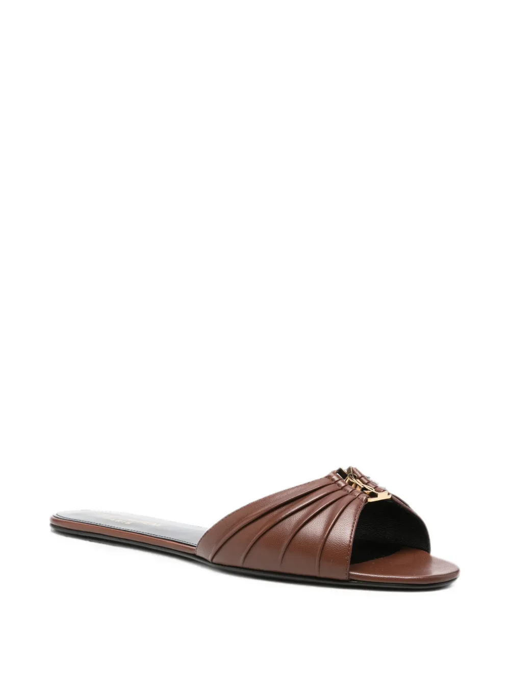 Saint Laurent Cassandra ruched leather sandals Bruin