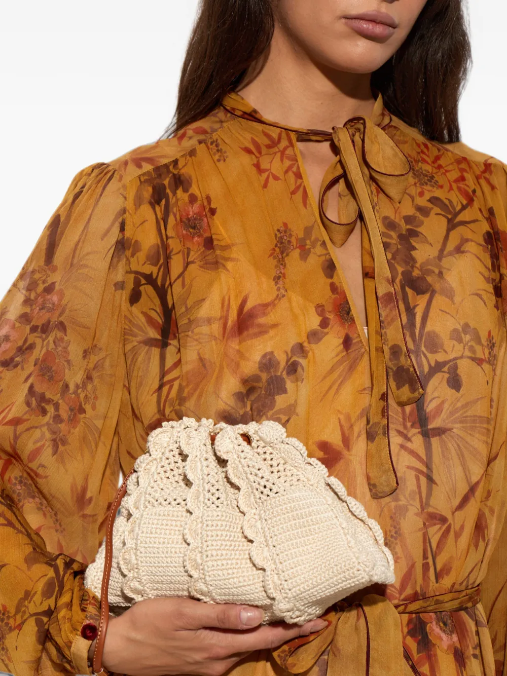 Ulla Johnson Adria Small Ruffled Crochet Clutch Bag in Neutrals, view 2