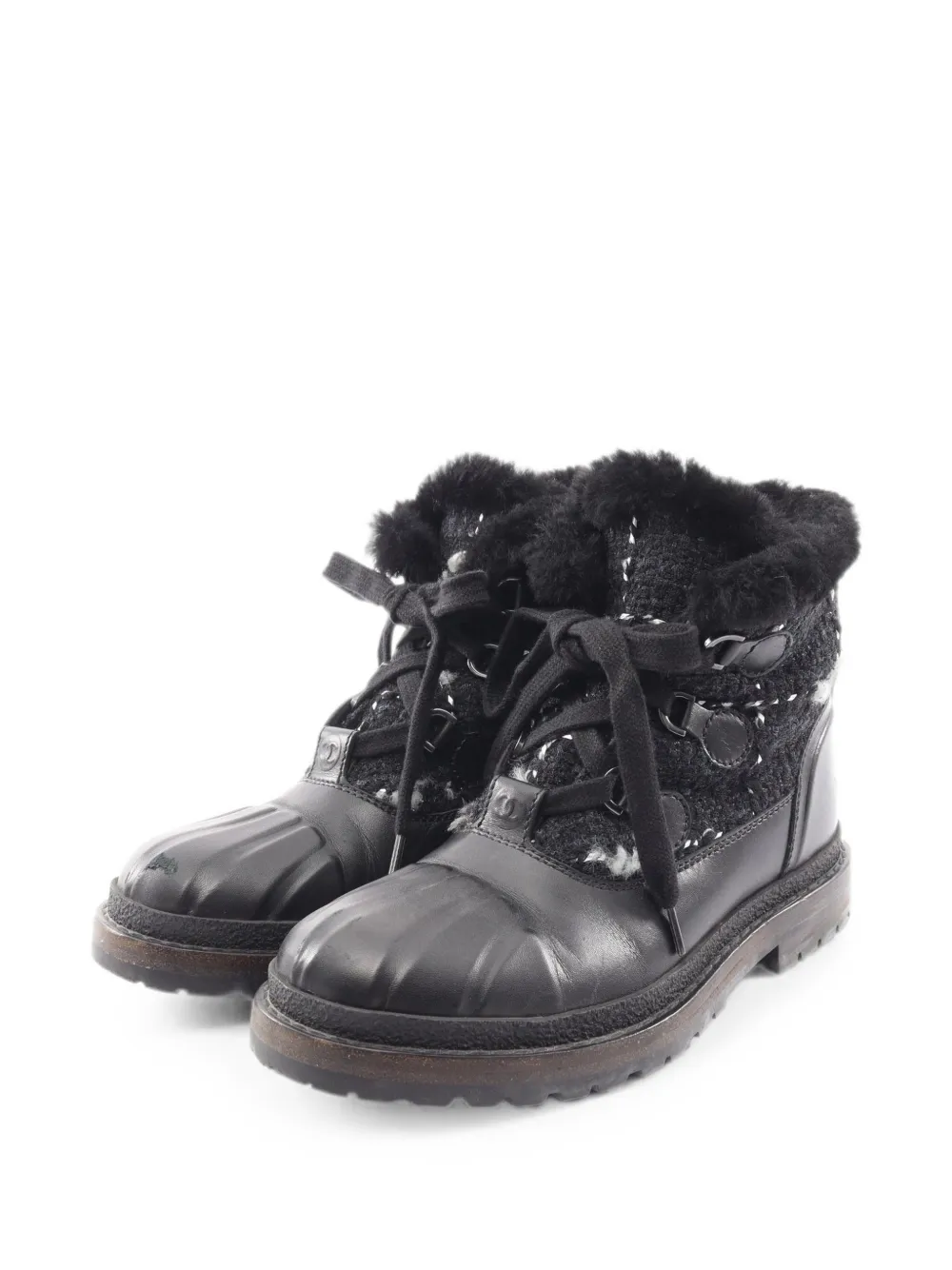 CHANEL Pre-Owned 1986-1988 Coco Mark tweed combat boots - Nero