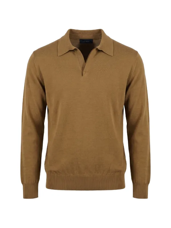 Sease Fine-knit Polo Sweater in Brown