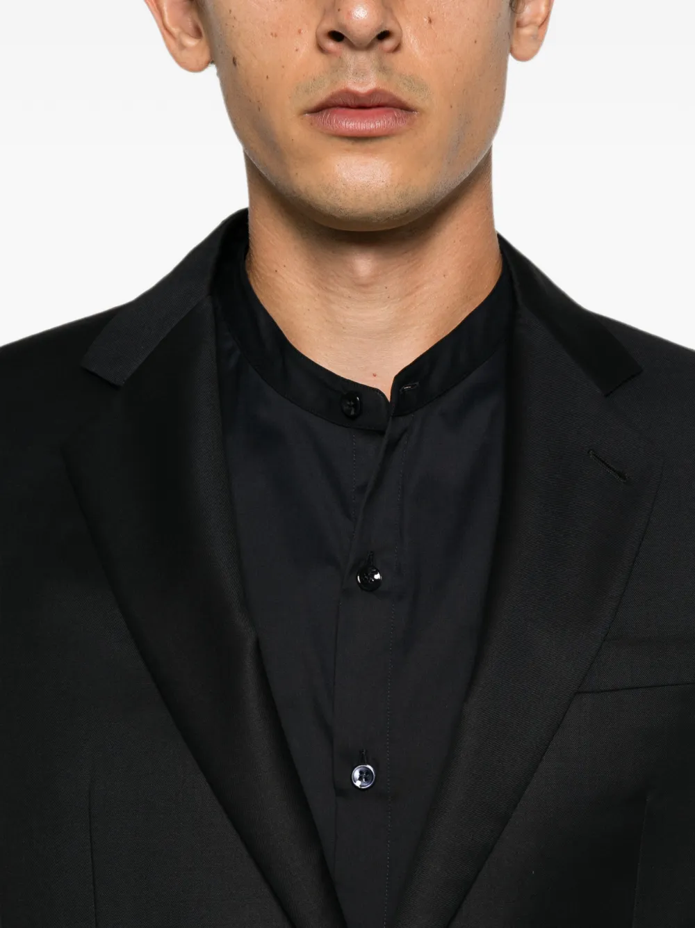 Giorgio Armani Soho pak met enkele rij knopen van scheerwol en kasjmier Blauw