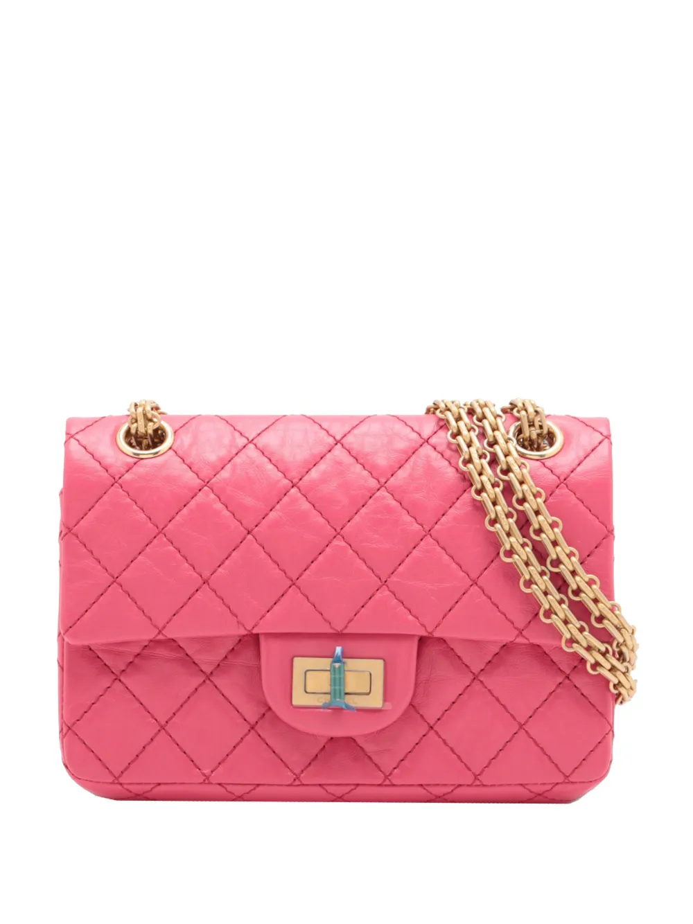 Pre-owned Chanel 2020 Quilted Aged Calfskin Reissue 2.55 Single Flap 224 Crossbody Bag In Pink