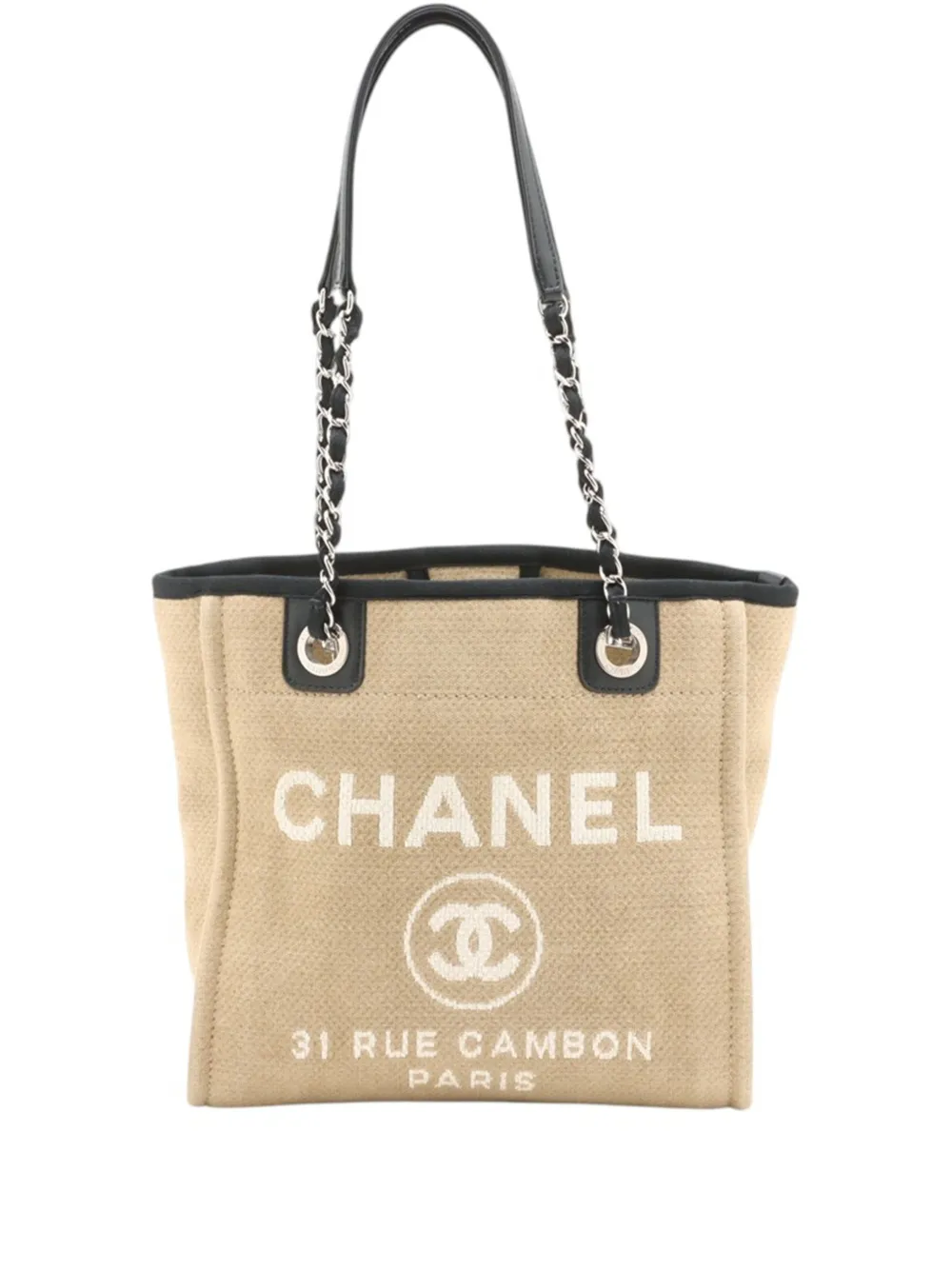 Pre-owned Chanel 2011 Mini Canvas Deauville Tote Bag In Neutrals