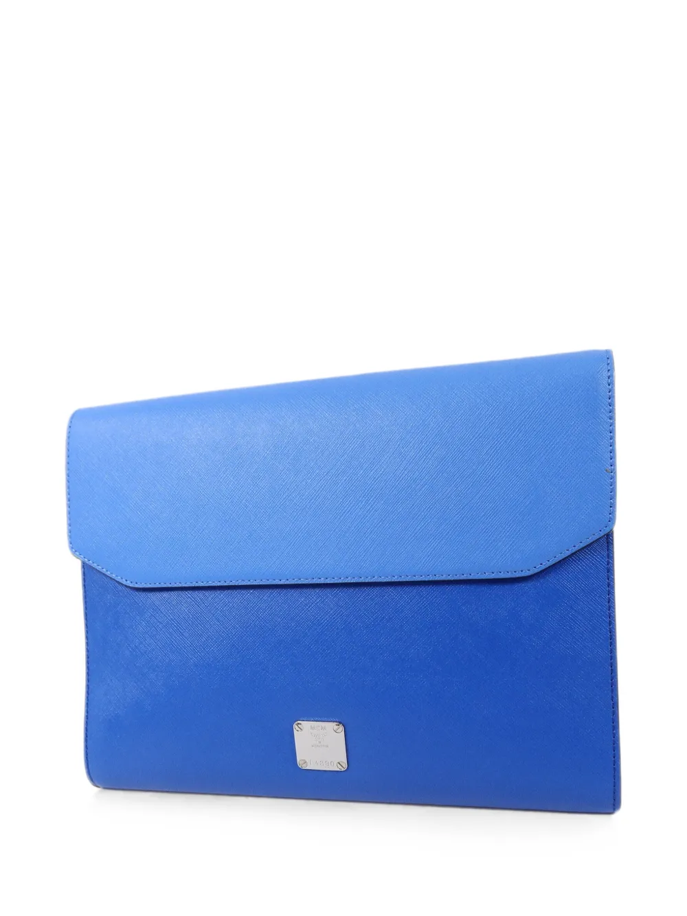 Pre-owned Mcm Foldover-top Logo-plaque Clutch Bag In Blue