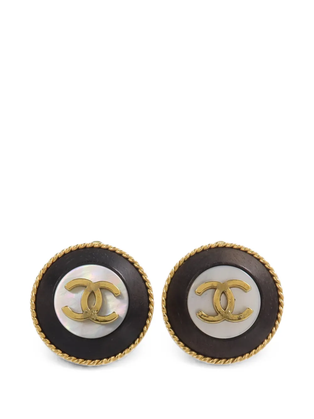 CHANEL Pre-Owned CC wood clip-on earrings - Oro