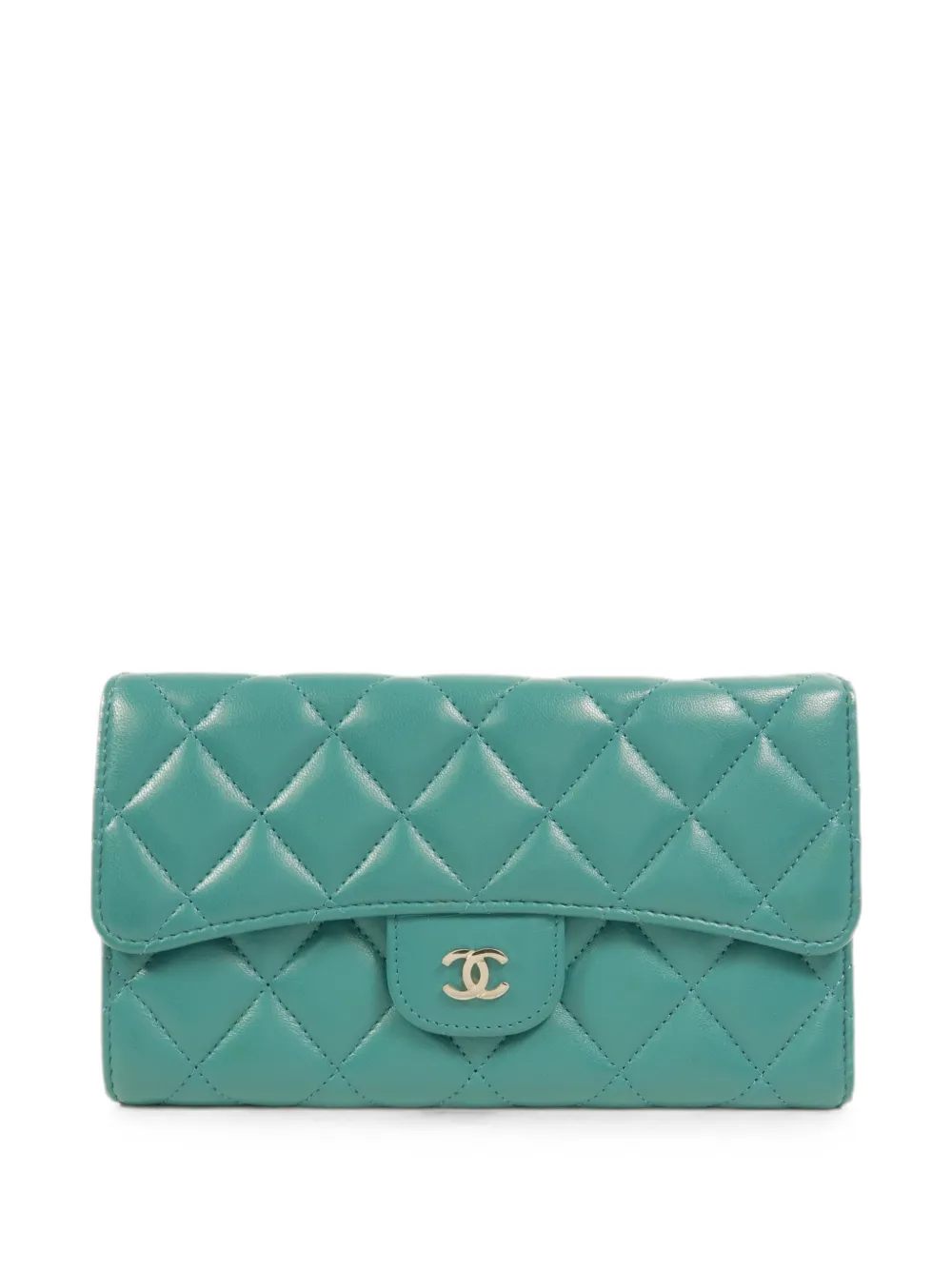 CHANEL Pre-Owned CC diamond-quilted long wallet - Verde