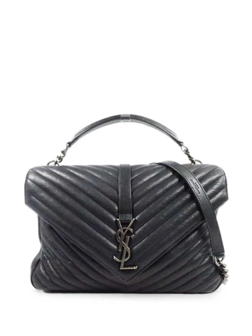 Saint Laurent Pre-Owned large College logo-plaque tote bag - Black