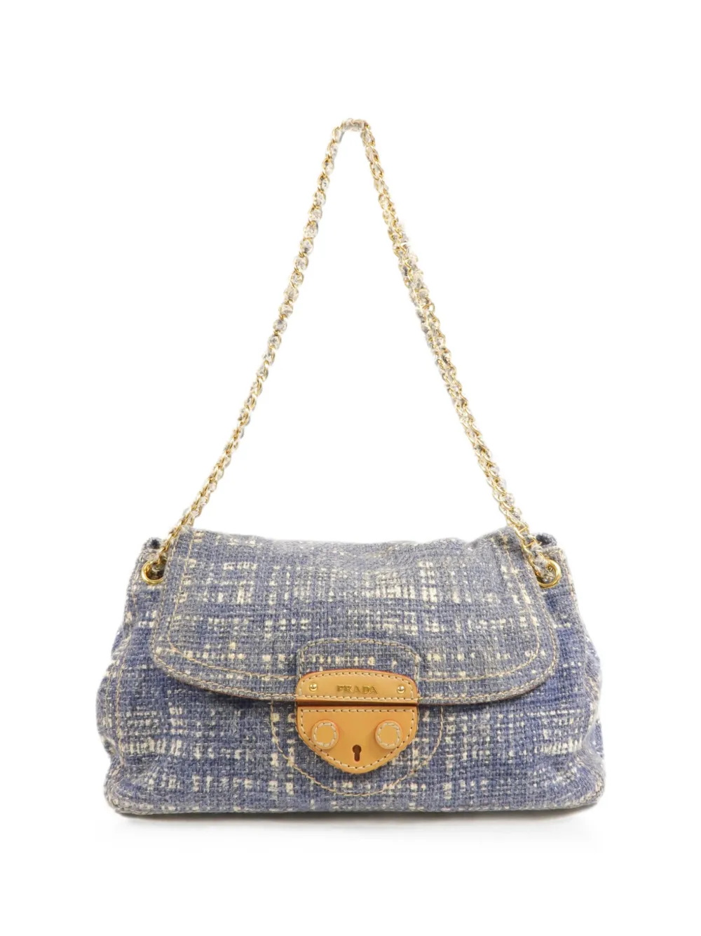 Prada Pre-Owned tweed chain-link shoulder bag - Blue